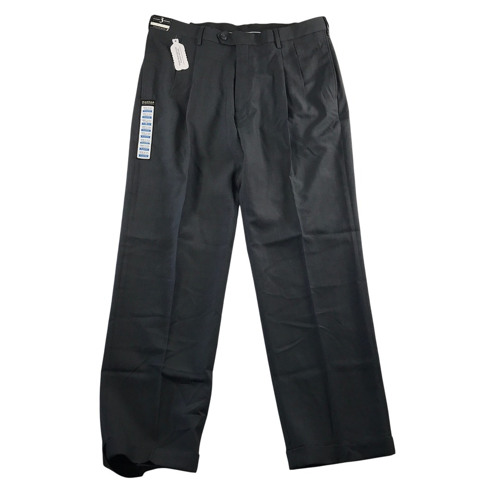 Haggar E-Clo Stria Dress Pants Mens 36x31 Grey Pleated Classic Fit HD00219